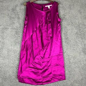 DVF Diane Von Furstenberg Womens 4, 100% Silk Sleeveless Magenta‎ Dress Ruffled
